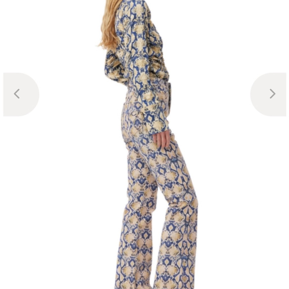 GANNI DENIM snakeskin flare pants in blue and tan, new with tags! - Picture 3 of 9